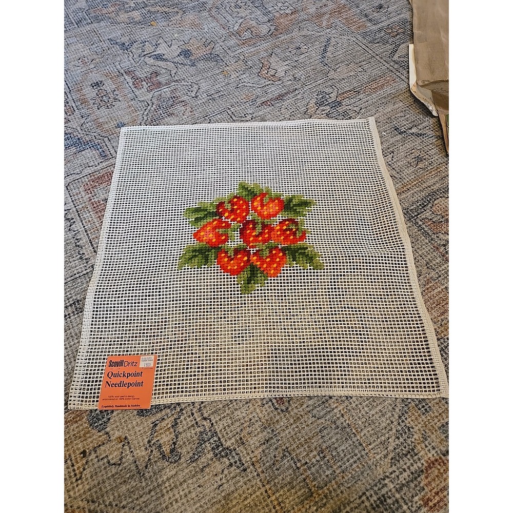 Vintage Dritz Preworked Needlepoint Canvas Strawberry Scovill Quickpoint 20x20